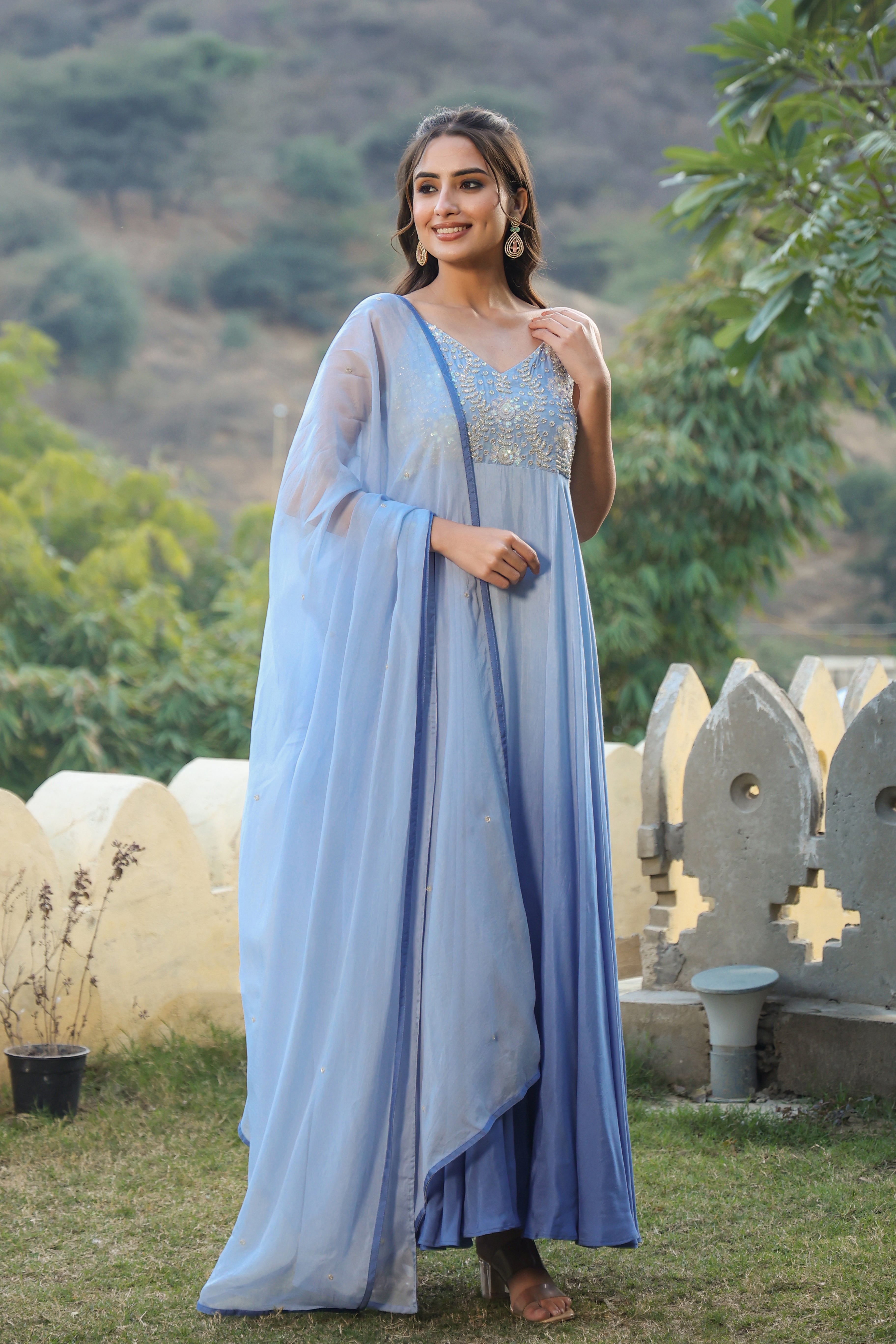 MUSLIN GOWN WITH DUPATTA