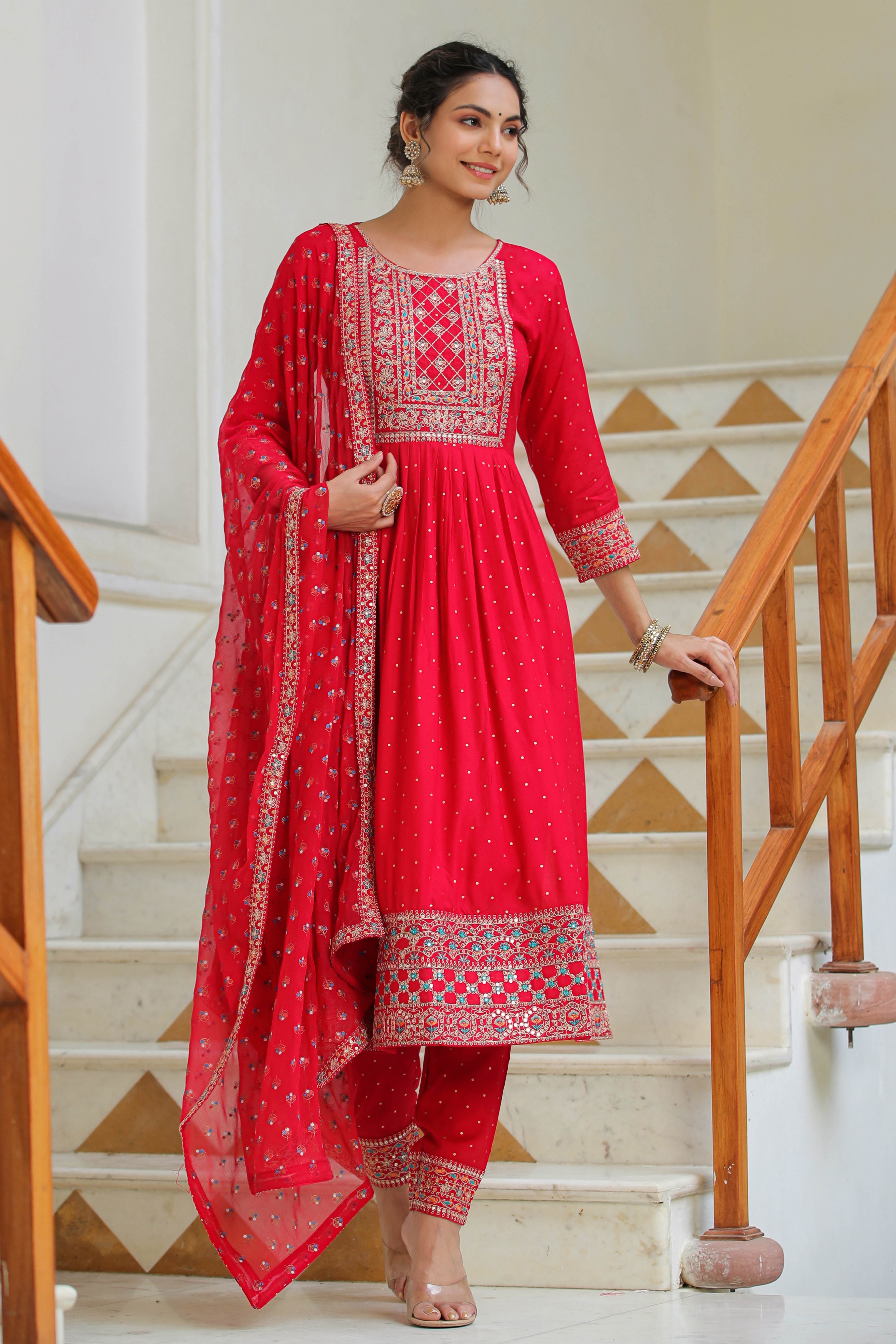 RAYON EMBROIDERED SUIT SET