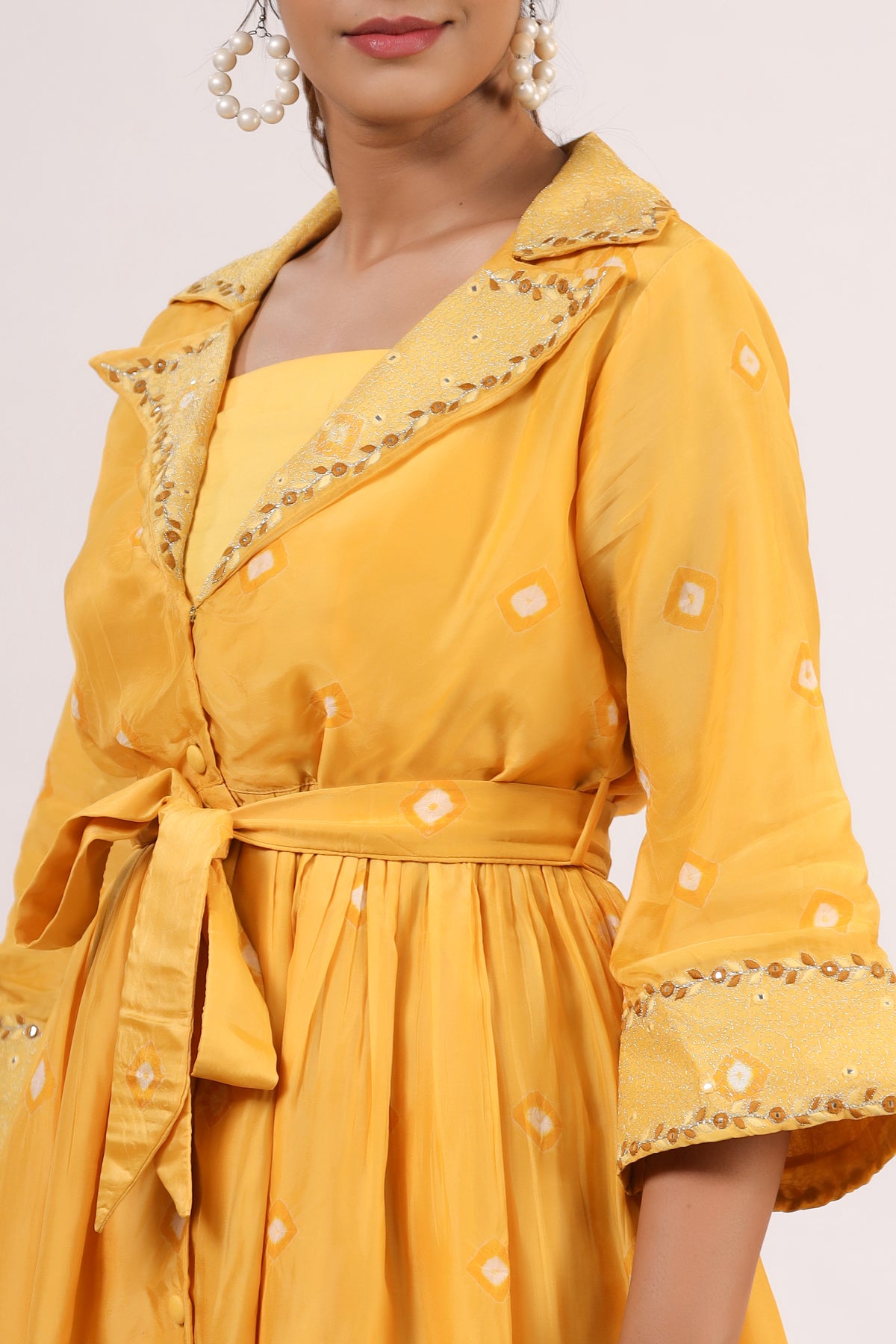 YELLOW EMBROIDERED SILK COORD SET