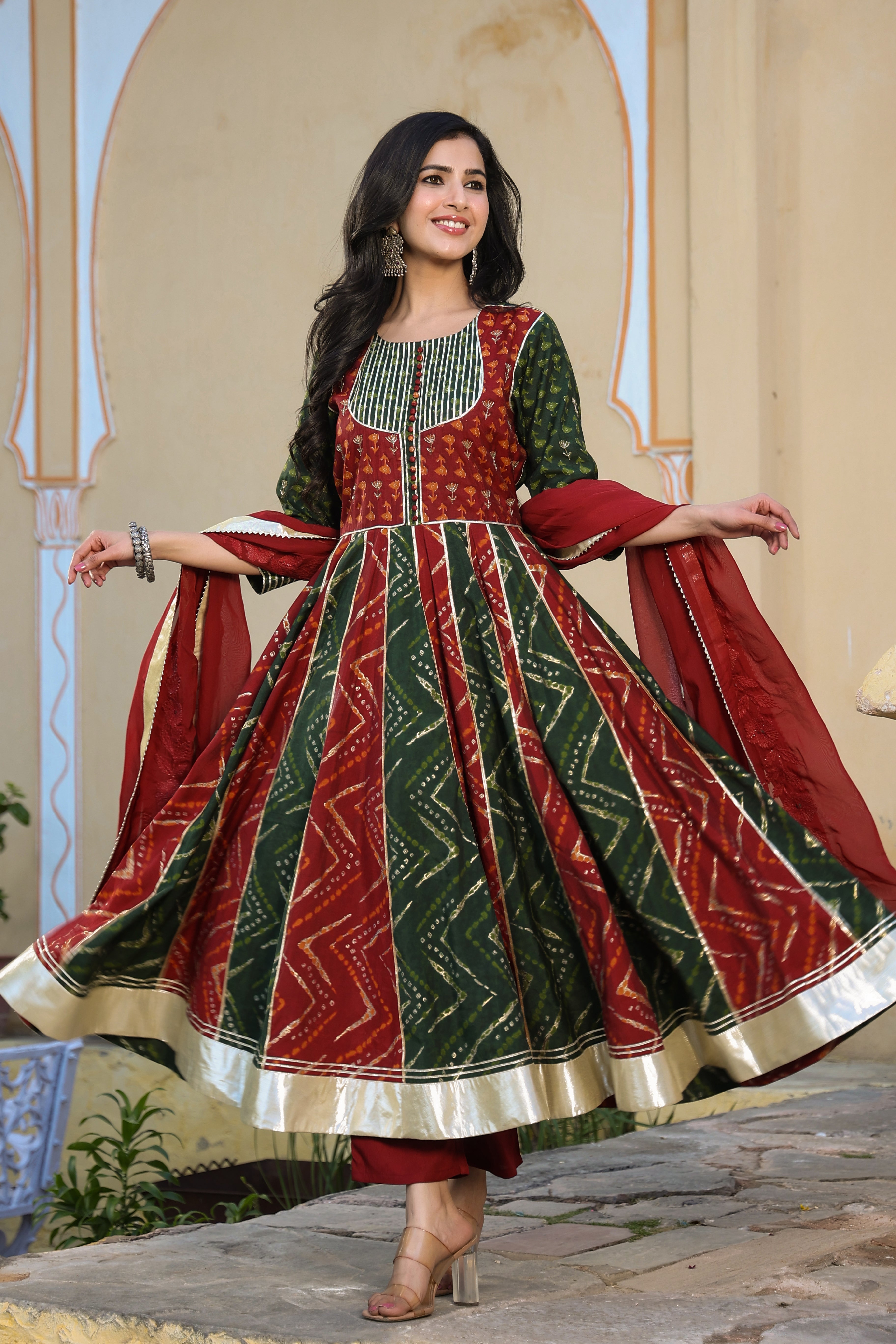 Buy Khaki & Green Embroidered Anarkali Suit Set Online - RI.Ritu Kumar  International Store View