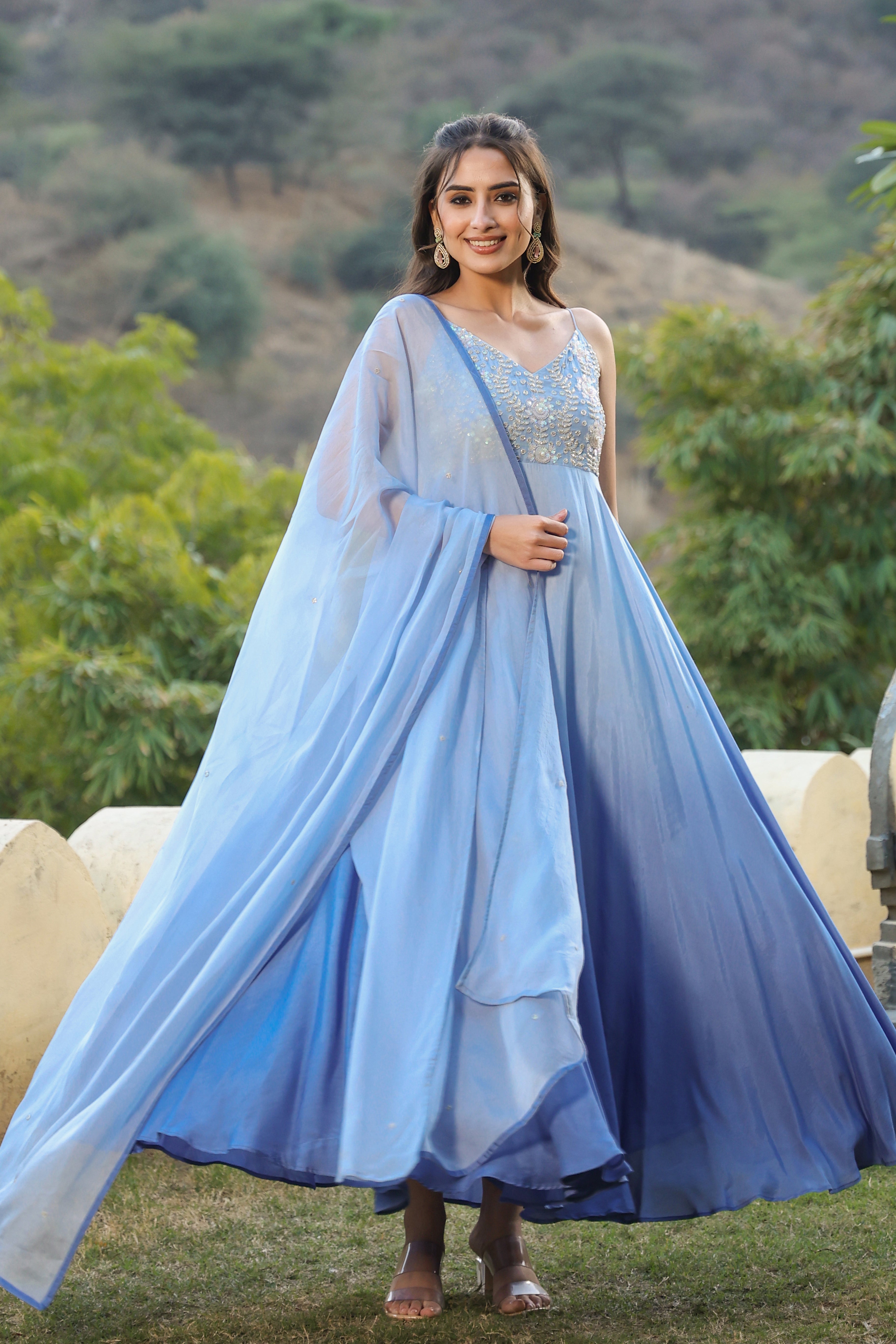 MUSLIN GOWN WITH DUPATTA