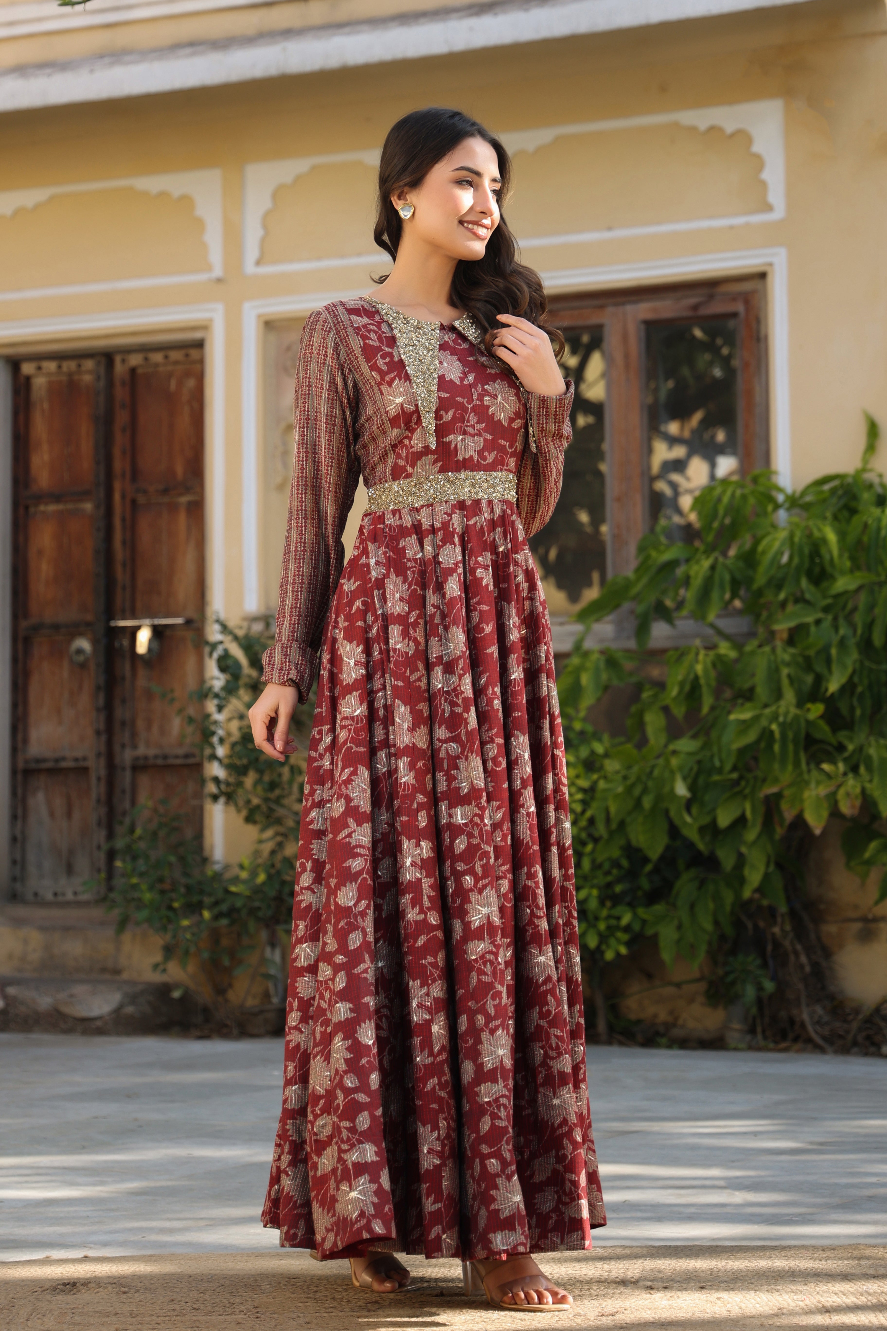 MAROON RAYON GOWN