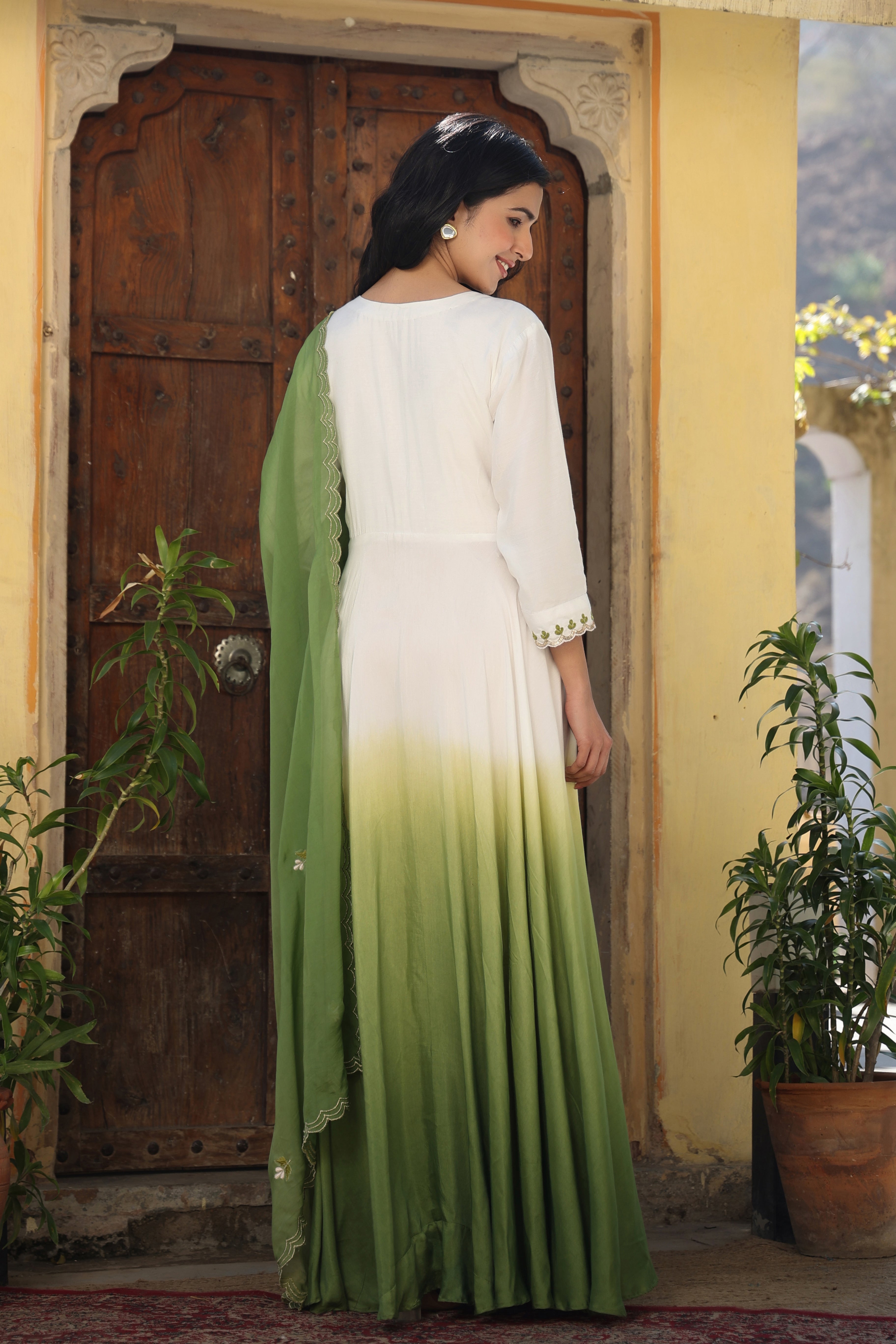 GREEN OMBRE GOWN WITH DUPATTA