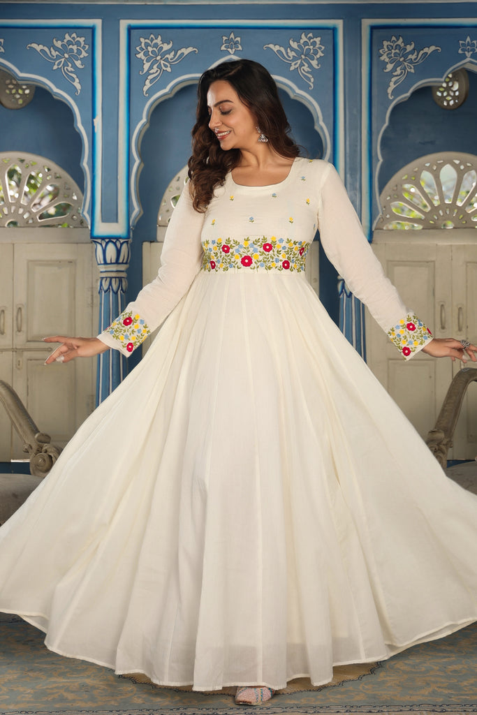 white anarkali flair Fancy Designer Indian Pakistani Long Anarkali Gown  with Dupatta Suits For Women Fancy