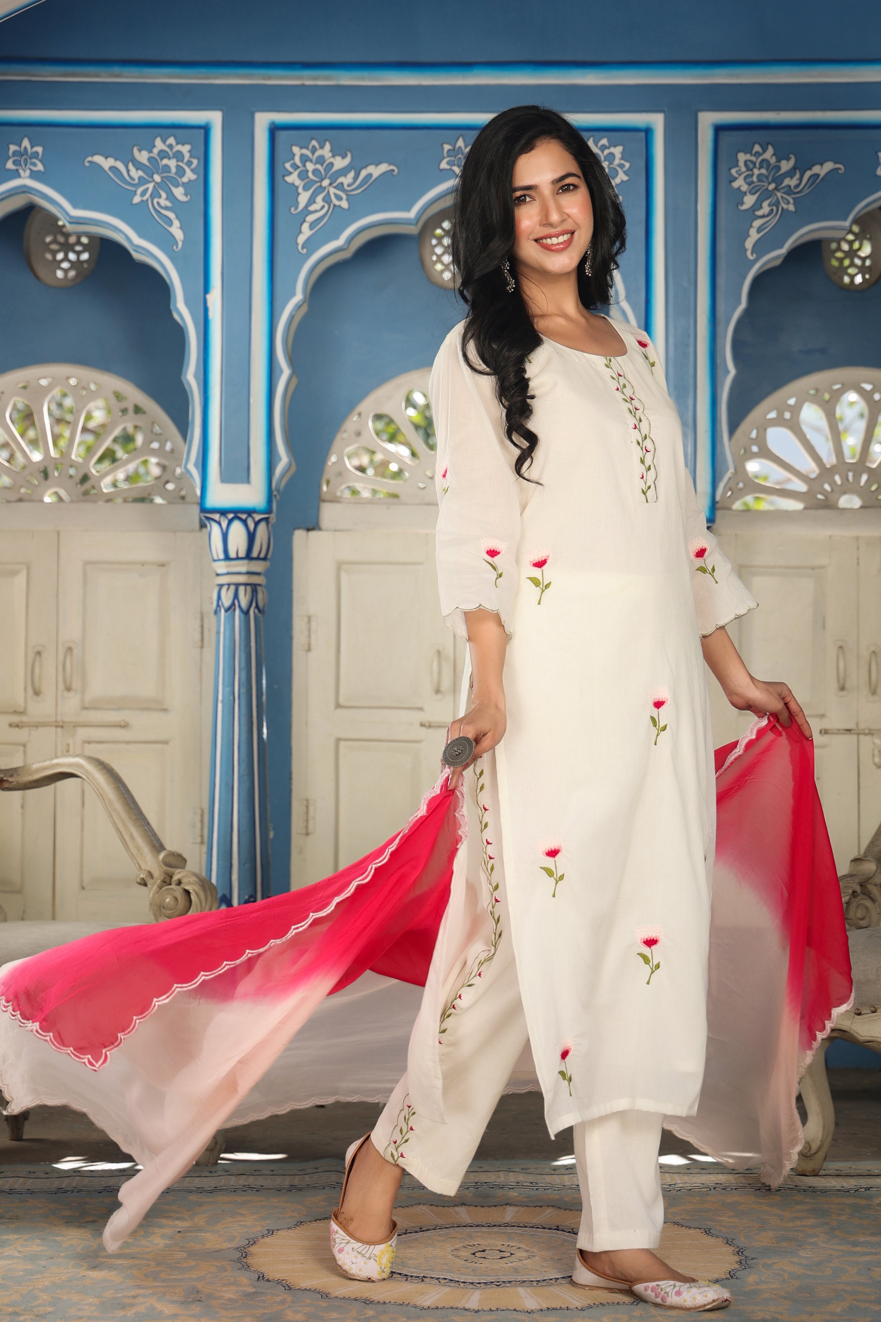 Buy Ivory White Silk Kurti Palazzo Set With Heavy Dupatta Kalki Fashion  India